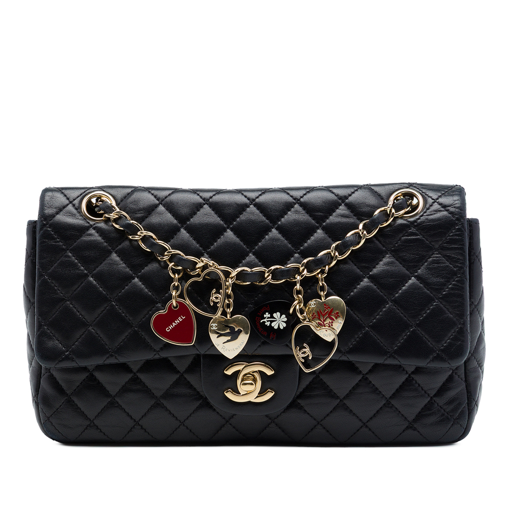 Pre-Loved Chanel Medium Classic Lambskin Valentines Heart Charms Single Flap